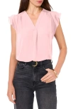 Vince Camuto V-neck Flutter Sleeve Satin Top In Faded Rose