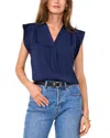 Vince Camuto V Neck Flutter Sleeve Top In Classic Navy