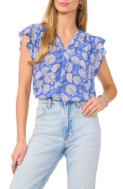 Vince Camuto V-neck Flutter Sleeve Top In Deep Azure