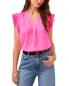Vince Camuto Ruffle Sleeve Satin Top In Hot Pink