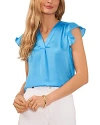 Vince Camuto V Neck Flutter Sleeve Top In Ibiza Blue