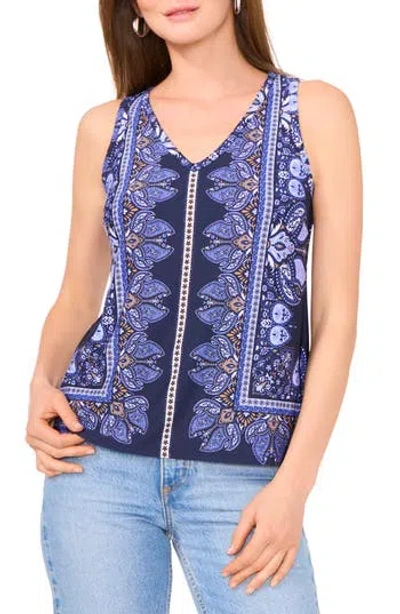 Vince Camuto V-neck Keyhole Tank In New Navy Border
