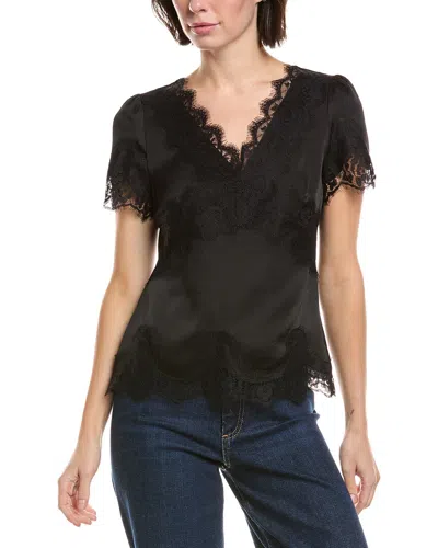 Vince Camuto V-neck Lace -trim Top In Black