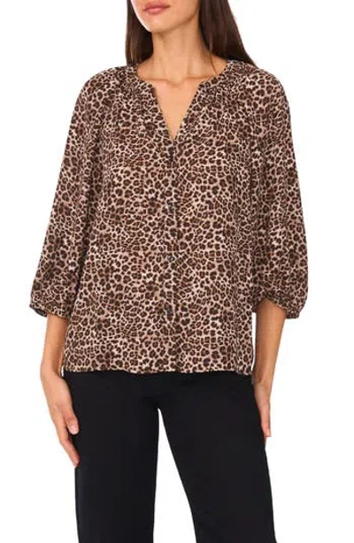 Vince Camuto V-neck Puff Sleeve Blouse In Brown