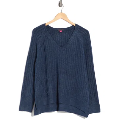 Vince Camuto V-neck Rib Sweater In Steel Blue