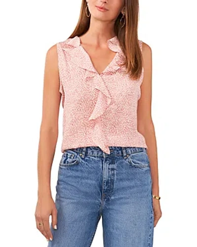 Vince Camuto Abstract Floral Ruffle Neck Sleeveless Top In Pink Orchid