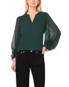 Vince Camuto Ruffle Cuff Split Neck Top In Green