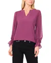Vince Camuto Split Neck Sheer Long Sleeve Chiffon Top In Purple