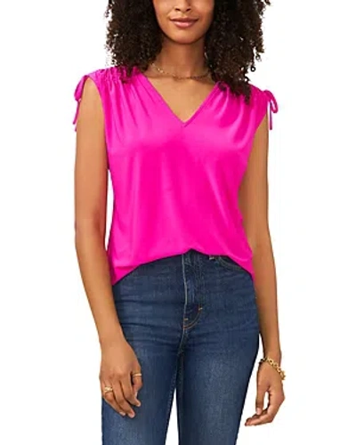 Vince Camuto V Neck Shirred Shoulder Top In Fiercely Fuchsia