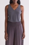 Vince Camuto V-neck Split Back Tank In Charcoal
