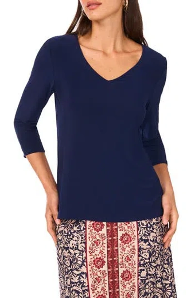 Vince Camuto V-neck Stretch Jersey Top In Blue