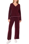 Vince Camuto V-neck Sweater & Pants Set In Burgundy