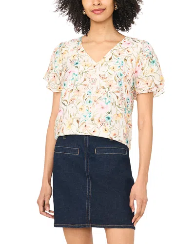 Vince Camuto V Neck Tulip Sleeve Blouse In White