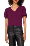 Vince Camuto V-neck Tulip Sleeve Chiffon Top In Burgundy