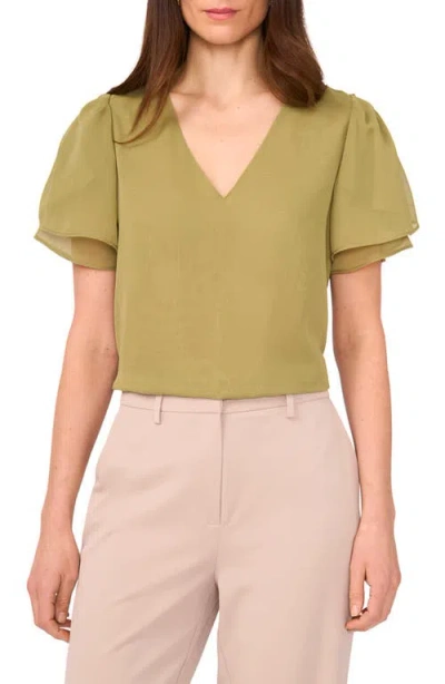 Vince Camuto V-neck Tulip Sleeve Chiffon Top In Green