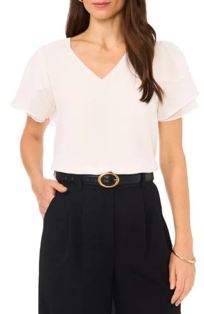 Vince Camuto V-neck Tulip Sleeve Chiffon Top In New Ivory