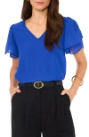 Vince Camuto V-neck Tulip Sleeve Chiffon Top In Sapphire Blue