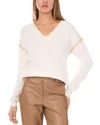 Vince Camuto Whipstitch V-neck Sweater In Antique White