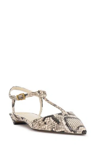Vince Camuto Varena Ankle Strap Pointed Toe Flat In Black/ Cream