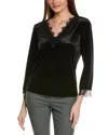 Vince Camuto Lace Trim Velvet Top In Black