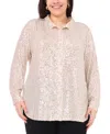 Vince Camuto Vince Cameo Plus Size Sequined Button-front Shirt In Neutral