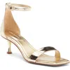 Vince Camuto Vinkely Square Toe Kitten Heel Sandal In Egyptian Gold Patent