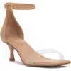 Vince Camuto Vinkely Square Toe Kitten Heel Sandal In Sandstone/clear