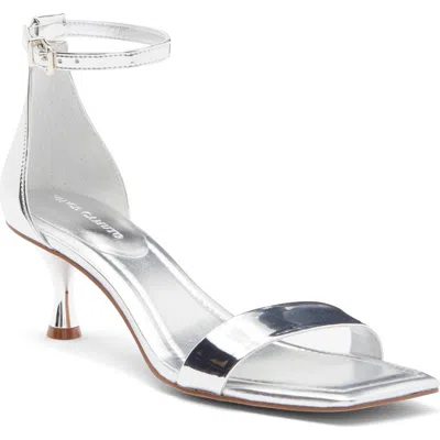 Vince Camuto Vinkely Square Toe Kitten Heel Sandal In Silver