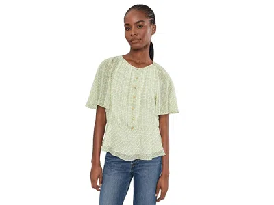 Vince Camuto V-neck Double Ruffle Button Down Top W/ Peplum And Raglan Flutter Sleeve Button Down Top W. Peplum W In Green