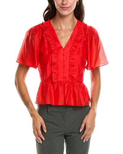 Vince Camuto V-neck Double Ruffle Button-down Shirt In Multi
