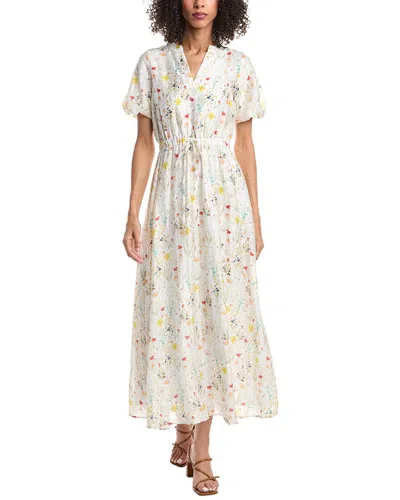 Vince Camuto V-neck Puff Sleeve Linen-blend Maxi Dress In White