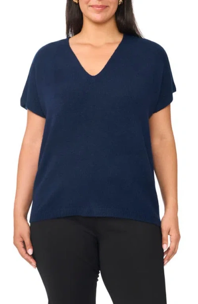 Vince Camuto V-neck Short Sleeve Sweater In Blue