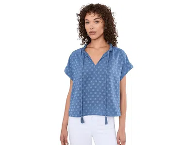 Vince Camuto V-neck With Front Tie And Rolledup Short Sleeve Women's Clothing Classic Indigo: 2xl In Blue