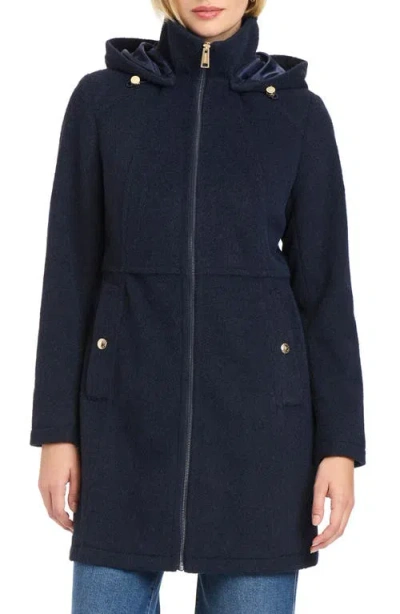 Vince Camuto Walking Coat With Removable Hood In Blue
