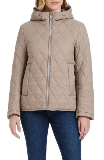 Vince Camuto Water Resistant Hooded Quilted Jacket In Taupe