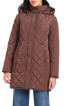 Vince Camuto Water Resistant Quilted Coat With Removable Hood In Brown