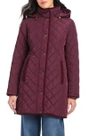 Vince Camuto Water Resistant Quilted Coat With Removable Hood In Burgundy