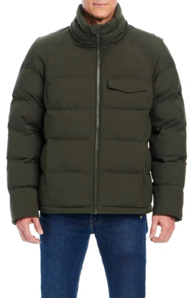 Vince Camuto Men's Hooded Stretch Zip-front Puffer Coat In Dark Moss
