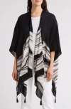 Vince Camuto Mixed Print Crochet Lace Ruana In Black