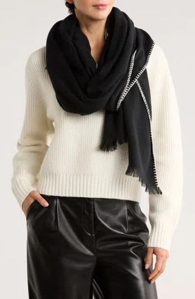 Vince Camuto Whipstitch Basketweave Knit Scarf In Black