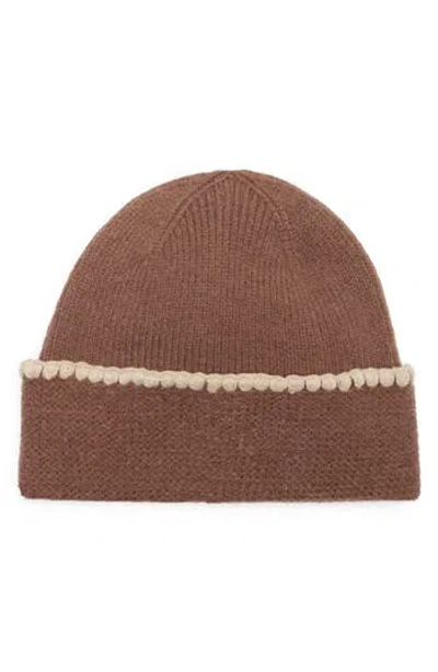 Vince Camuto Whipstitch Cuff Beanie In Brown