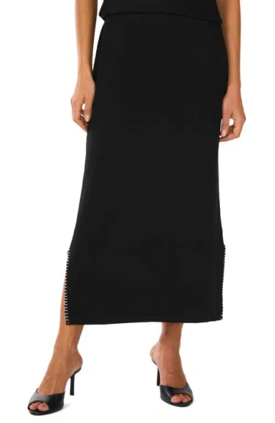 Vince Camuto Whipstitch Midi Sweater Skirt In Rich Black