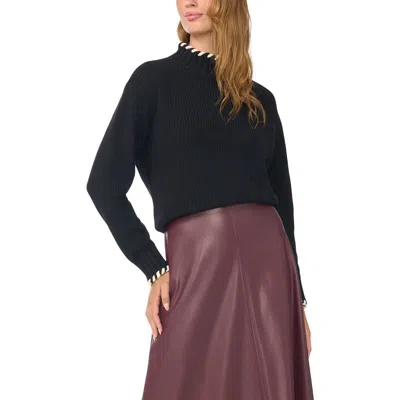 Vince Camuto Whipstitch Turtleneck Sweater In Black