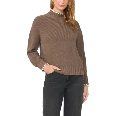 Vince Camuto Whipstitch Turtleneck Sweater In Brown