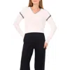 Vince Camuto Whipstitch V-neck Sweater In White