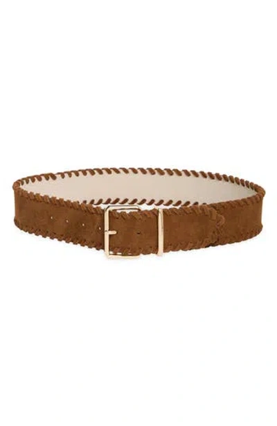 Vince Camuto Whipstitched Wide Suede Belt In Brown