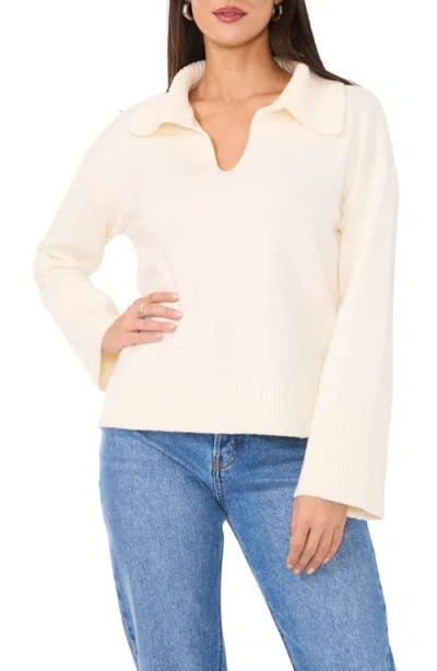 Vince Camuto V Neck Spread Collar Sweater In Antiq White
