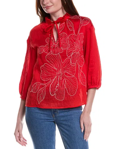 Vince Camuto Wide Pleat Collar Oversized Blouse In Red