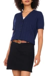 Vince Camuto Wide Rib Short Sleeve Cardigan In Blue