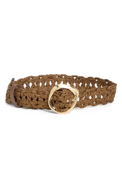 Vince Camuto Wide Woven Straw Belt In Blue